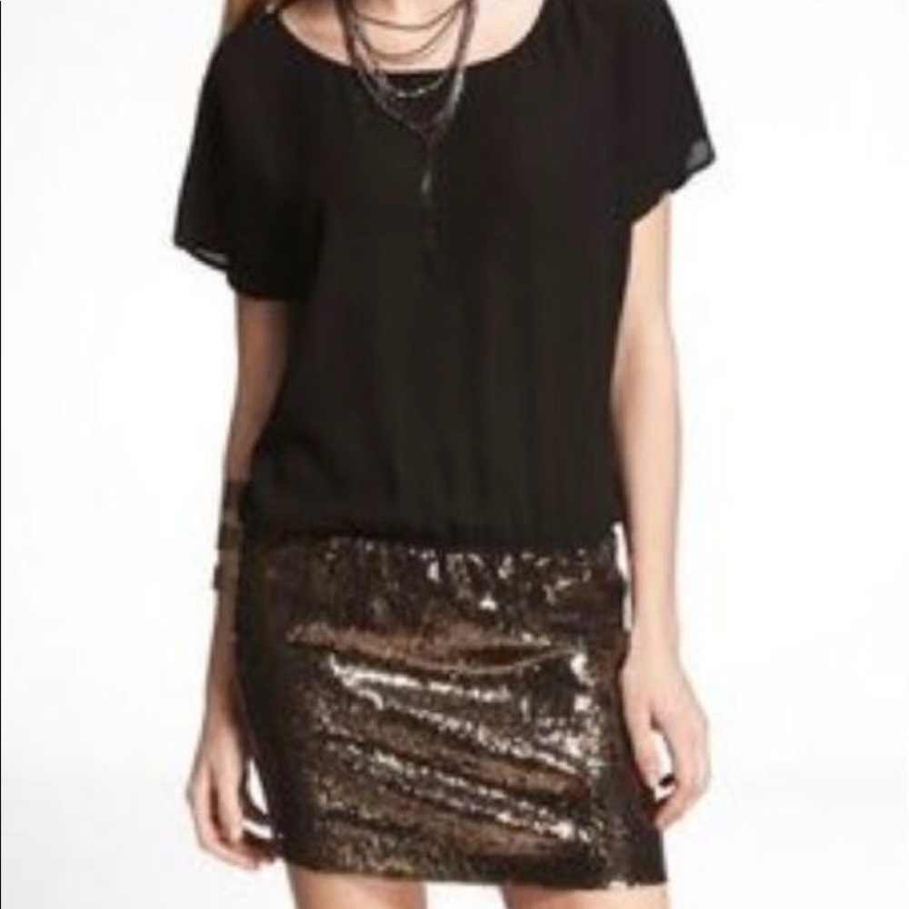 Women’s Express silk t-shirt sequin dress, XS. Worn once. Pet/Smoke Free.